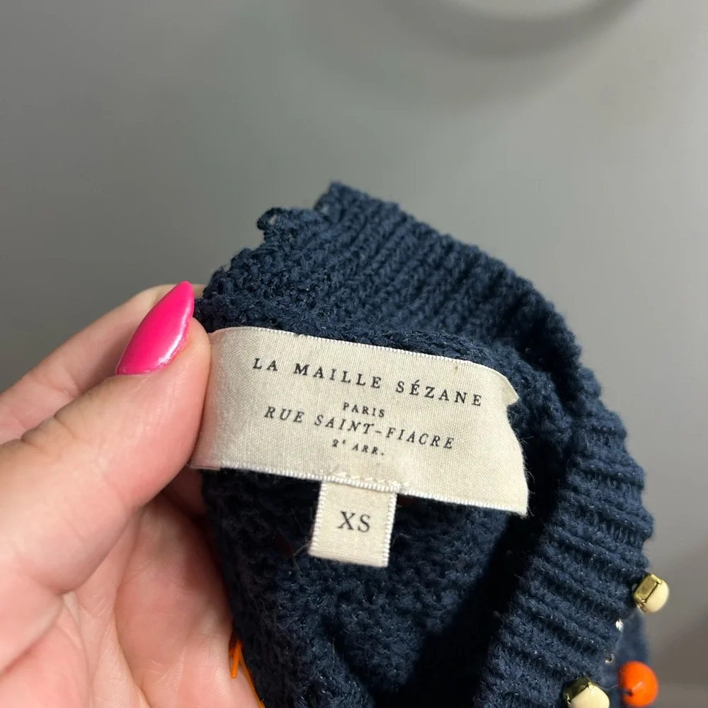 Sezane Dark Blue Sweater with Bright Accents - Picture 6 of 8